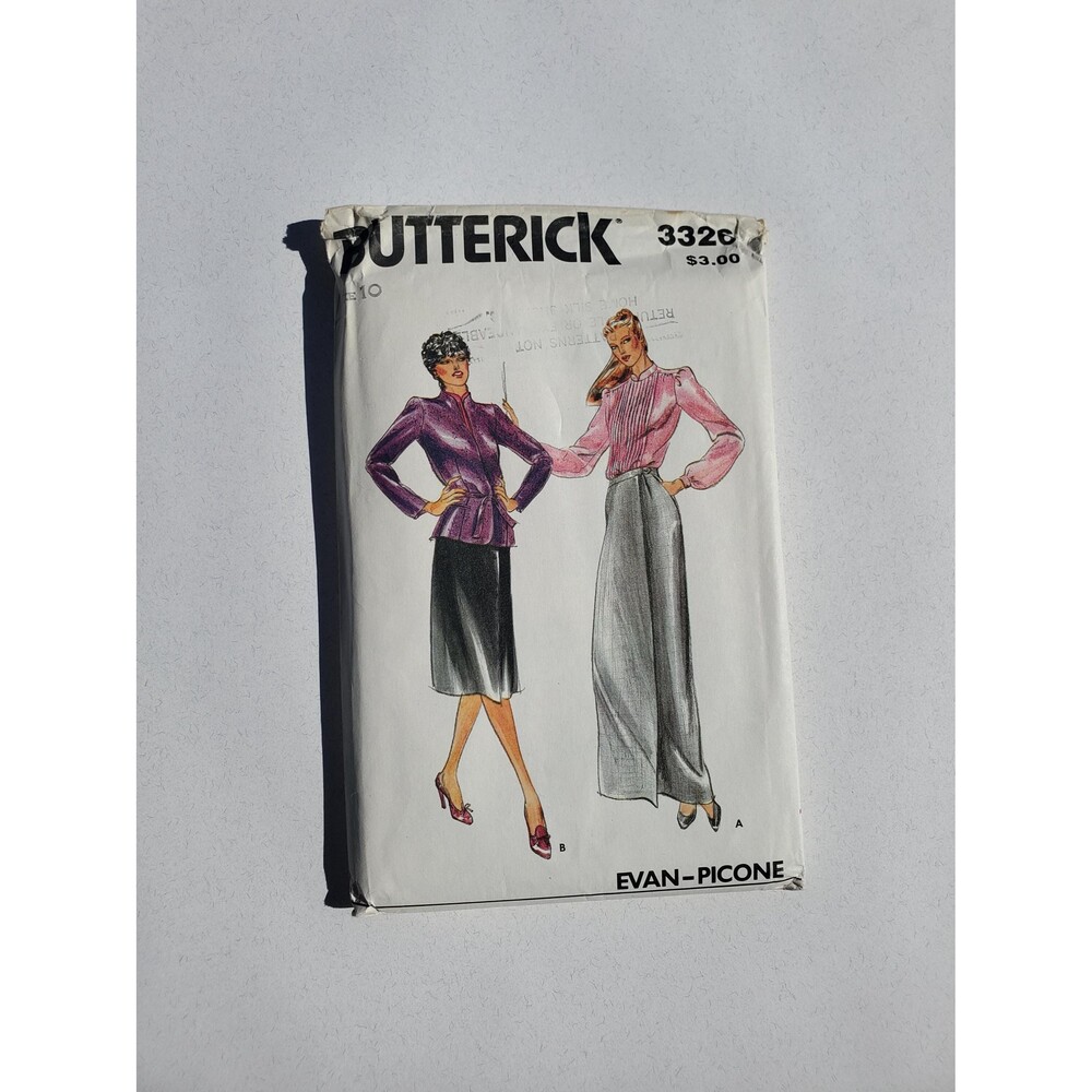 Butterick 3326 Evan Picone Misses Jacket, Blouse & Skirt Pattern 1980s Size 10 U